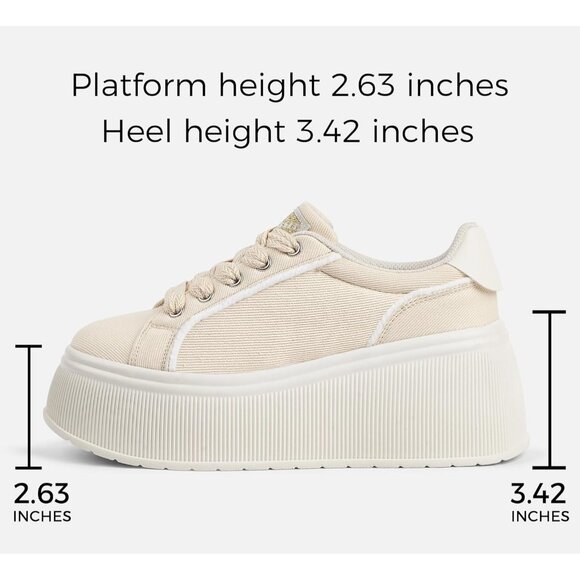 Lucky Step Women Beige Platform Low Top Classic Wedge Retro Canvas Sneakers - Picture 3 of 9